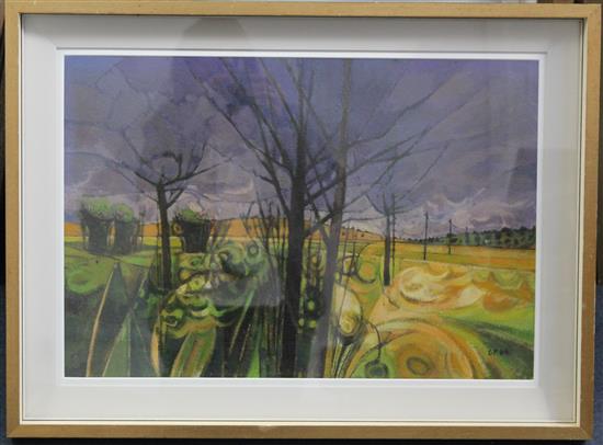 Garrick Palmer (b.1933) Landscape with Sun and Landscape, 15 x 22in.